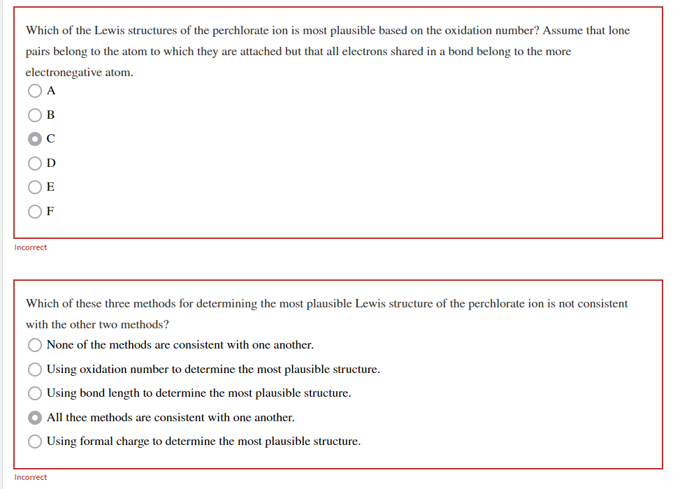 Which Of The Lewis Structures Of The Perchlorate Ion Is Most Plausible Based On The Oxidation Number Assume That Lone P 1