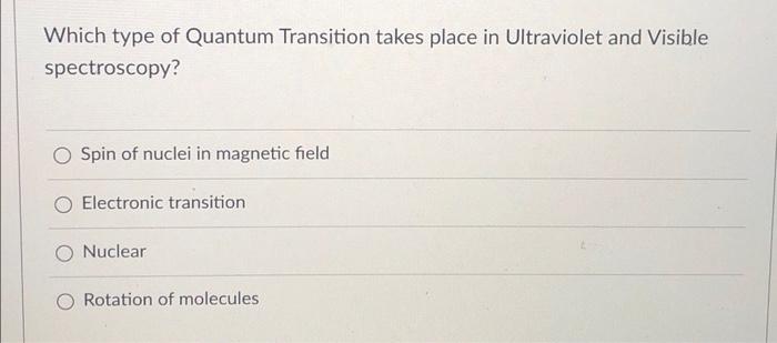 Which Type Of Quantum Transition Takes Place In Ultraviolet And Visible Spectroscopy Spin Of Nuclei In Magnetic Field E 1