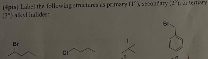 4pts Label The Following Structures As Primary 1 Secondary 2o Or Tertiary 3 Alkyl Halides Br Br Ci 1