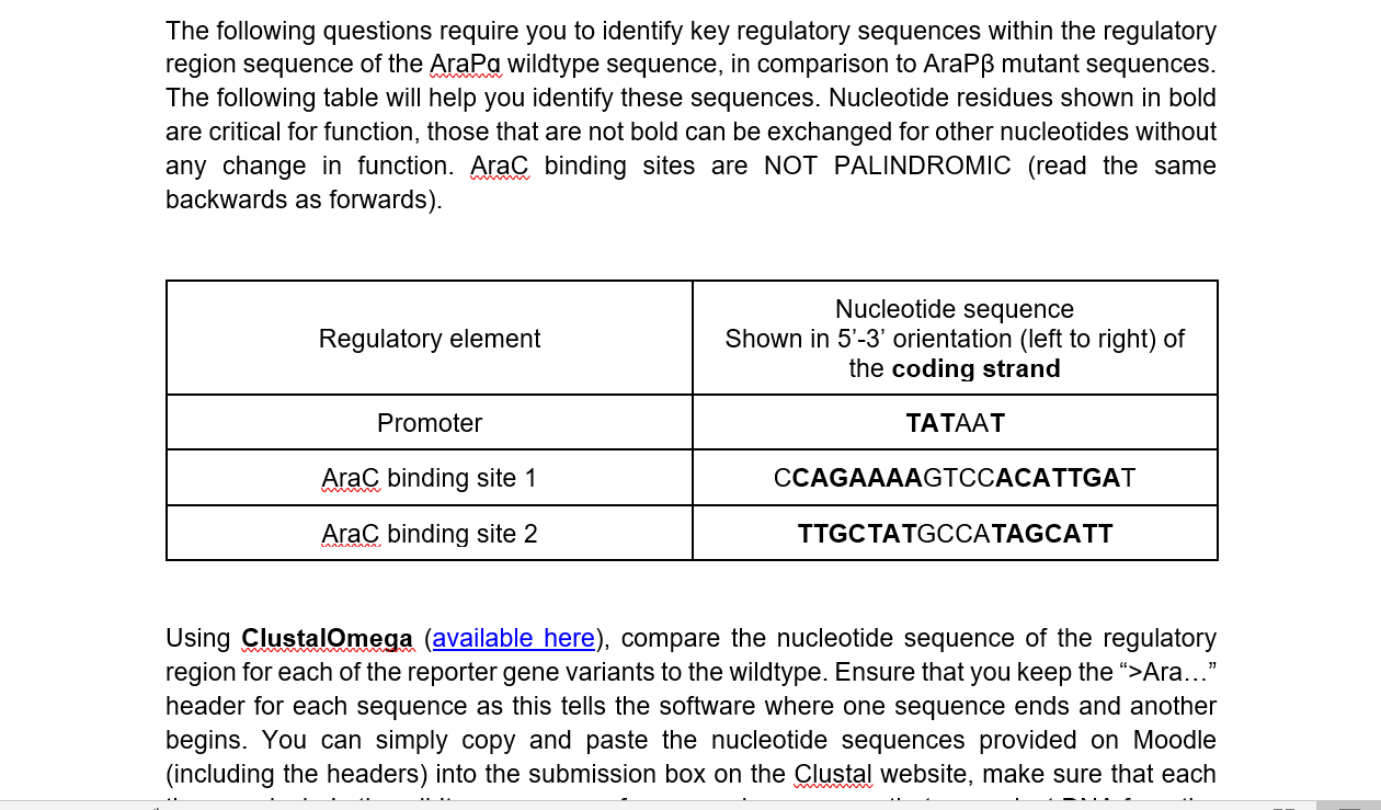 The Following Questions Require You To Identify Key Regulatory Sequences Within The Regulatory Region Sequence Of The Ar 1