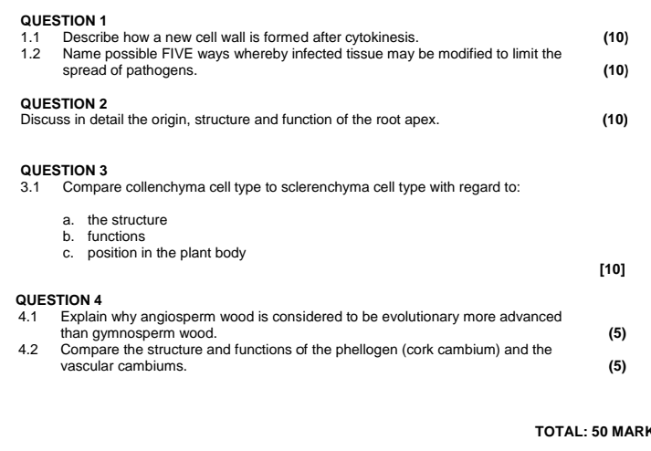 10 Question 1 1 1 Describe How A New Cell Wall Is Formed After Cytokinesis 1 2 Name Possible Five Ways Whereby Infect 1