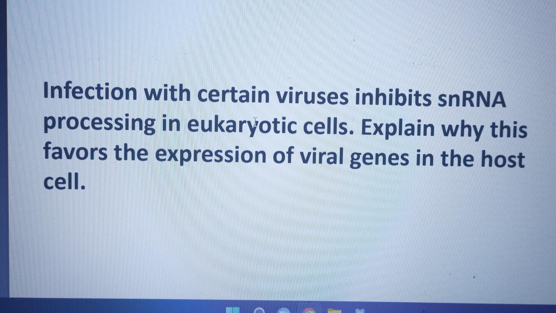 Infection With Certain Viruses Inhibits Snrna Processing In Eukaryotic Cells Explain Why This Favors The Expression Of 1