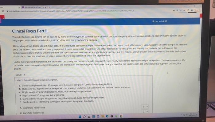 Da Clinical Focus Part 1 Answer The Questions Below Score 46 Of 60 Clinical Focus Part Ii Wound Infections The Indys 3