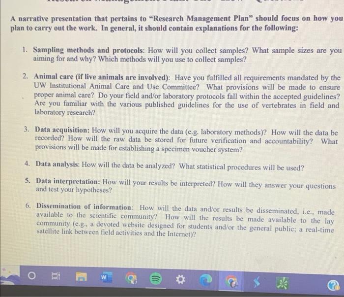 A Narrative Presentation That Pertains To Research Management Plan Should Focus On How You Plan To Carry Out The Work 1