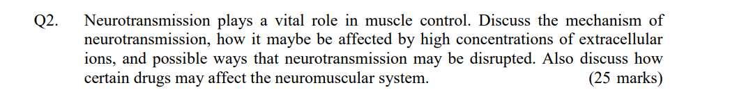Q2 Neurotransmission Plays A Vital Role In Muscle Control Discuss The Mechanism Of Neurotransmission How It Maybe Be 1