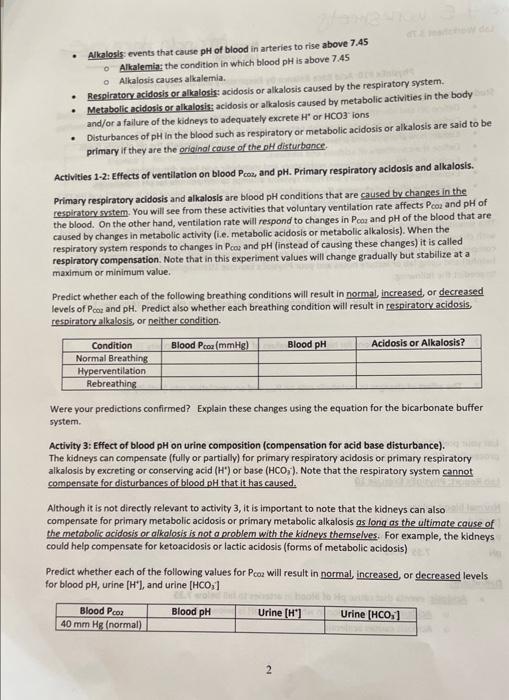 Physioex 10 Acid Base Balance By Respiratory And Urinary Systems Student Learning Objectives Define Ph And Identify T 2