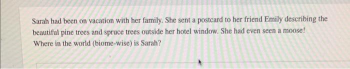 Sarah Had Been On Vacation With Her Family She Sent A Postcard To Her Friend Emily Describing The Beautiful Pine Trees 1