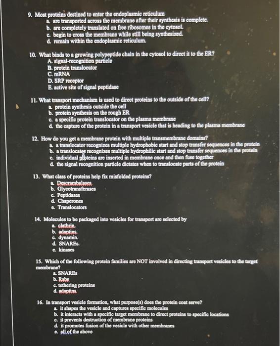 9 Most Proteins Destined To Enter The Endoplasmic Reticulum A Are Transported Across The Membrane After Their Synthesis 1