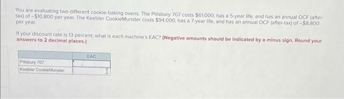 You Are Evaluating Two Different Cookie Baking Ovens The Pillsbury 707 Costs 61 000 Has A 5 Year Life And Has An Annu 1