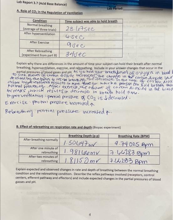 Lab Report 3 7 Acid Base Balance Lab Period A Role Of Co In The Regulation Of Ventilation Time Subject Was Able To 1