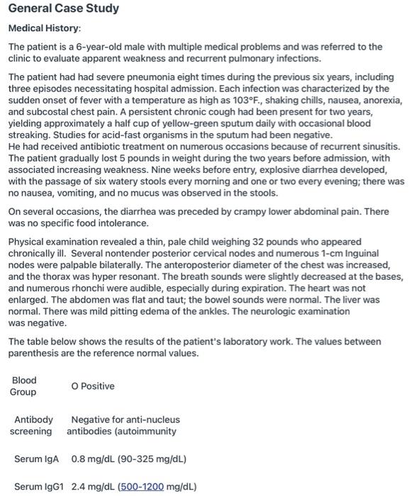 General Case Study Medical History The Patient Is A 6 Year Old Male With Multiple Medical Problems And Was Referred To 1