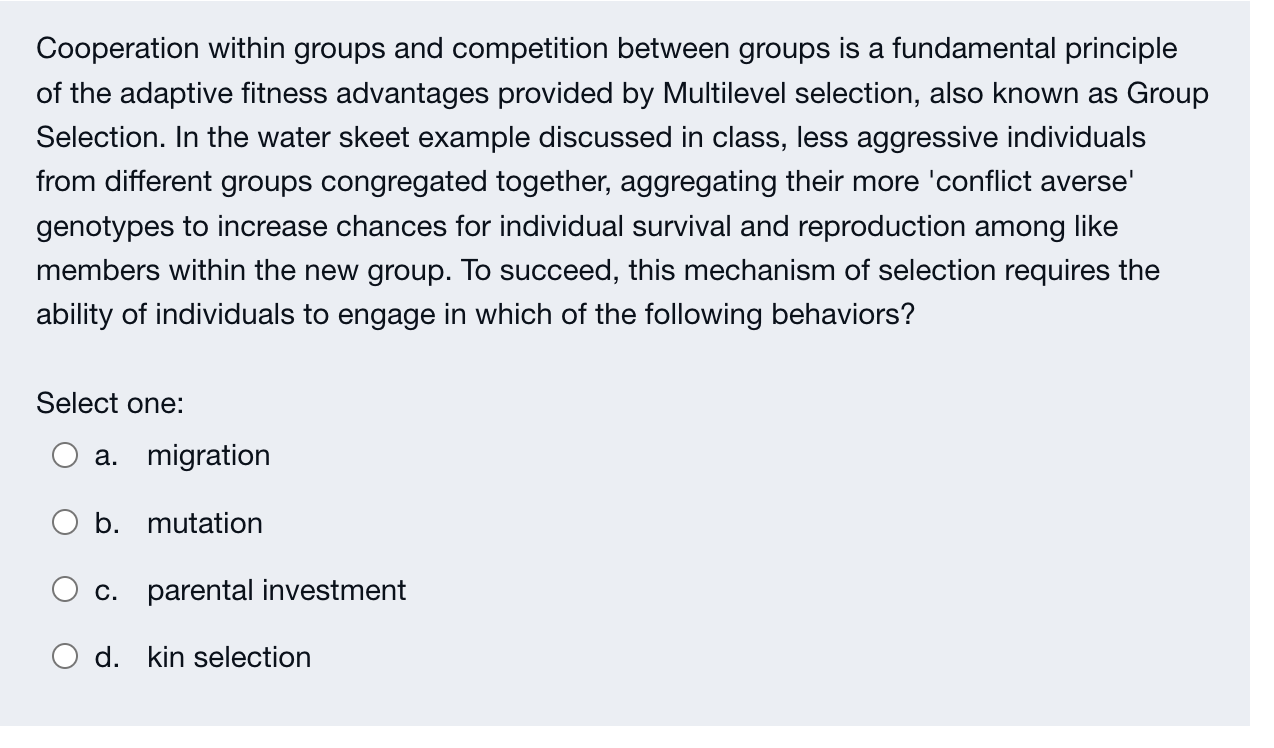 Cooperation Within Groups And Competition Between Groups Is A Fundamental Principle Of The Adaptive Fitness Advantages P 1