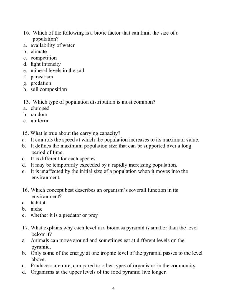 16 Which Of The Following Is A Biotic Factor That Can Limit The Size Of A Population A Availability Of Water B Clima 1