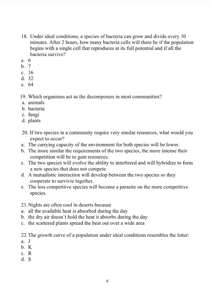 18 Under Ideal Conditions A Species Of Bacteria Can Grow And Divide Every 30 Minutes After 2 Hours How Many Bacteria 1
