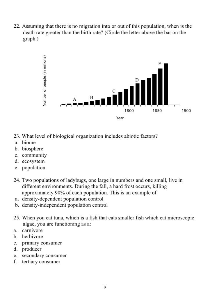 22 Assuming That There Is No Migration Into Or Out Of This Population When Is The Death Rate Greater Than The Birth Ra 1