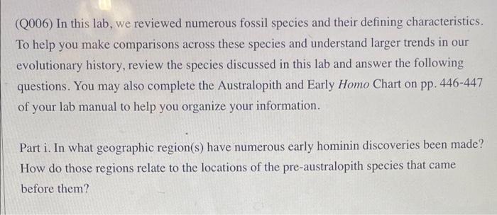 2006 In This Lab We Reviewed Numerous Fossil Species And Their Defining Characteristics To Help You Make Comparisons 1