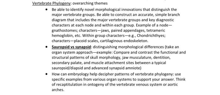 Vertebrate Phylogeny Overarching Themes Be Able To Identify Novel Morphological Innovations That Distinguish The Major 1