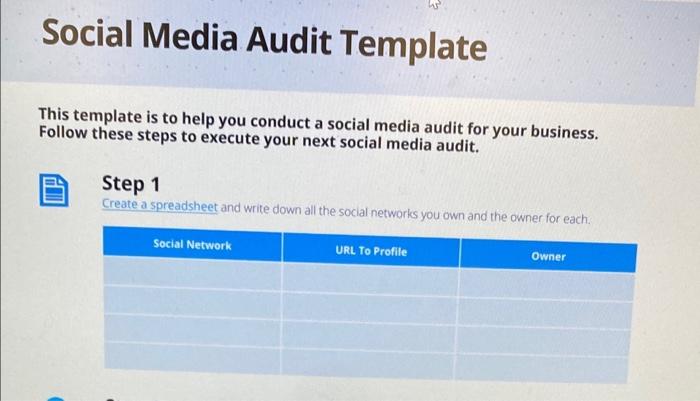 Social Media Audit Template This Template Is To Help You Conduct A Social Media Audit For Your Business Follow These St 1