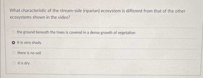 What Characteristic Of The Stream Side Riparian Ecosystem Is Different From That Of The Other Ecosystems Shown In The 1