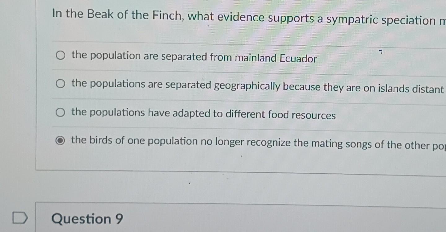 In The Beak Of The Finch What Evidence Supports A Sympatric Speciation M O The Population Are Separated From Mainland E 1