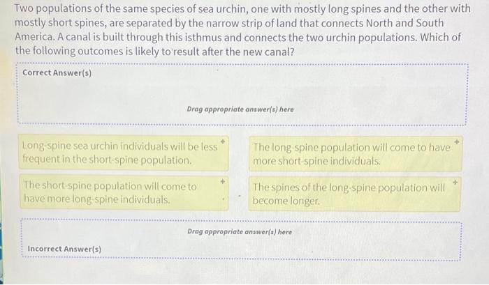 Two Populations Of The Same Species Of Sea Urchin One With Mostly Long Spines And The Other With Mostly Short Spines A 1