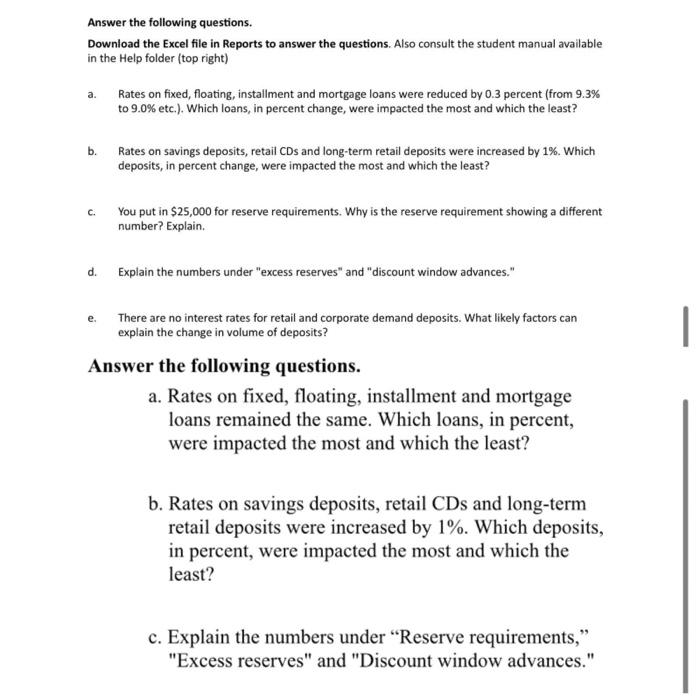 Answer The Following Questions Download The Excel File In Reports To Answer The Questions Also Consult The Student Man 1