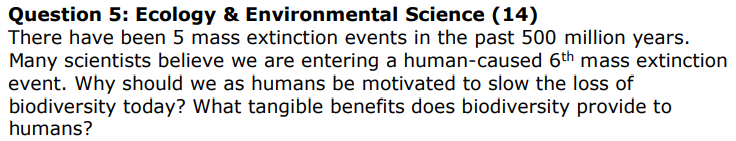 Question 5 Ecology Environmental Science 14 There Have Been 5 Mass Extinction Events In The Past 500 Million Years 1
