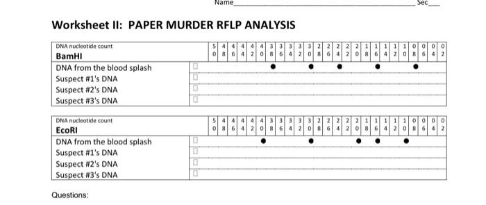 Chc Biol 130 Lab 0 1 Dna Forensic Analysis Revised Fall 2021 Name Sec Yi Worksheet I Paper Murder Rflp Dna Restricti 2
