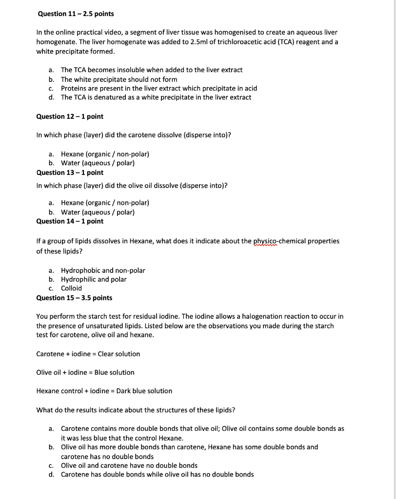 Question 11 2 5 Points In The Online Practical Video A Segment Of Liver Tissue Was Homogenised To Create An Aqueous Li 1