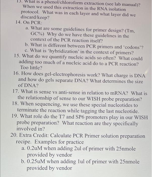 13 Hat Is A Phenol Chloroform Extraction See Lab Manual When We Used This Extraction In The Rna Isolation Protocol 1