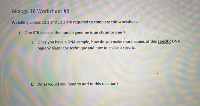 Biology 18 Worksheet 8 Watching Videos 12 1 And 12 2 Are Required To Complete This Worksheet 1 One Str Locus In The H 1