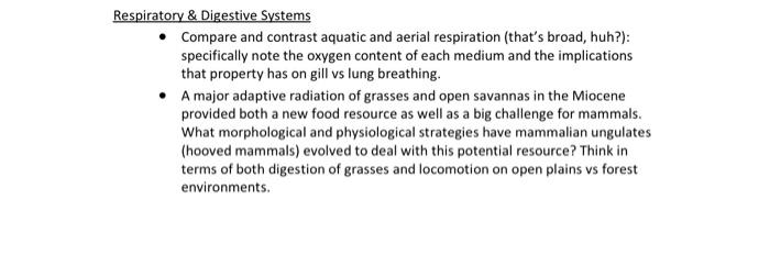 Respiratory Digestive Systems Compare And Contrast Aquatic And Aerial Respiration That S Broad Huh Specifically N 1