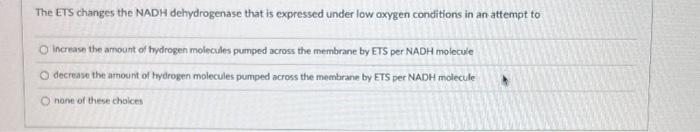 The Ets Changes The Nadh Dehydrogenase That Is Expressed Under Low Axygen Conditions In An Attempt To Increase The Amoun 1