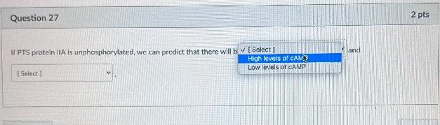 Question 27 2 Pts Land If Pts Protein Iia Is Unphosphorylated We Can Predict That There Will Bv Select High Levels Of 1