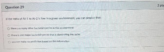 Question 29 2 Pts If The Ratio Of Al 1 To Al 2 Is Low In A Given Environment You Can Predict That Othere Are Many Othe 1