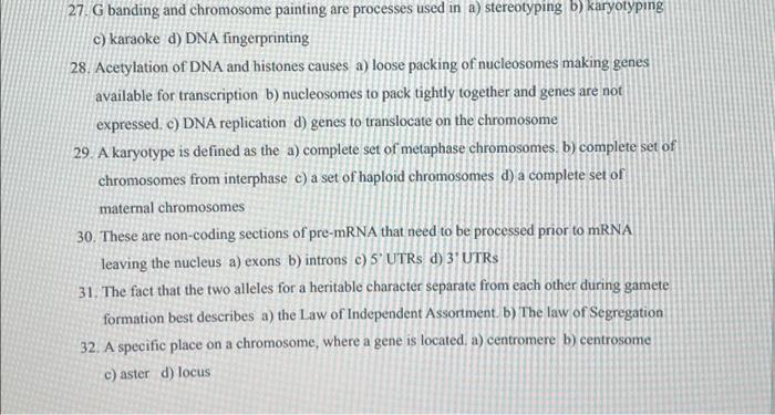 27 G Banding And Chromosome Painting Are Processes Used In A Stereotyping B Karyotyping C Karaoke D Dna Fingerprinti 1