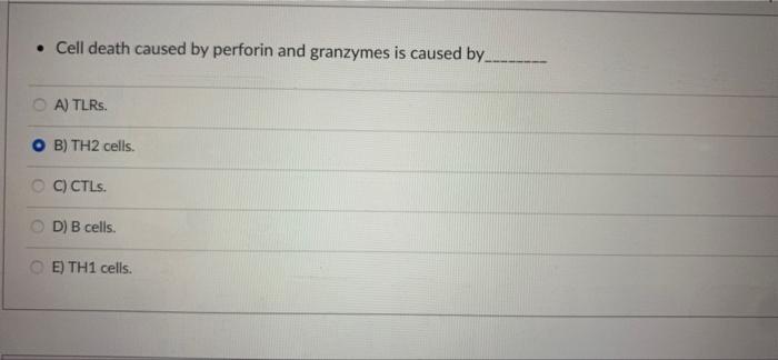 Cell Death Caused By Perforin And Granzymes Is Caused By Oa Tlrs O B Th2 Cells C Ctls D B Cells E Th1 Cells 1