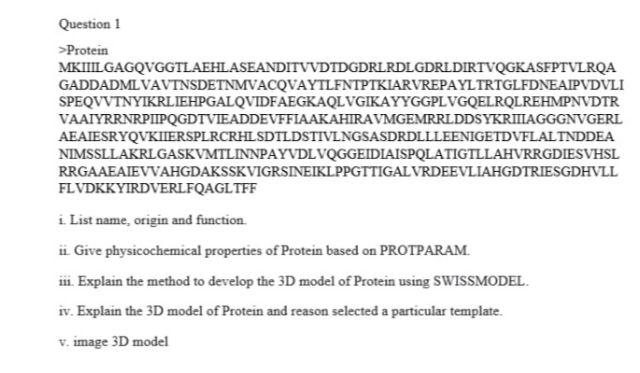 Question 1 Protein Mkiiil Gagqvggtlaehlaseanditvvdtdgdrlrdlgdrldirtvqgkasfptvlrqa Gaddadmlvavtnsdetnmvacqvaytlfntptkiar 1