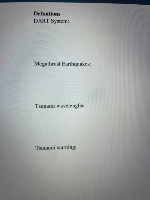 Definitions Dart System Megathrust Earthquakes Tsunami Wavelengths Tsunami Warning Questions 1 Compare And Contra 1