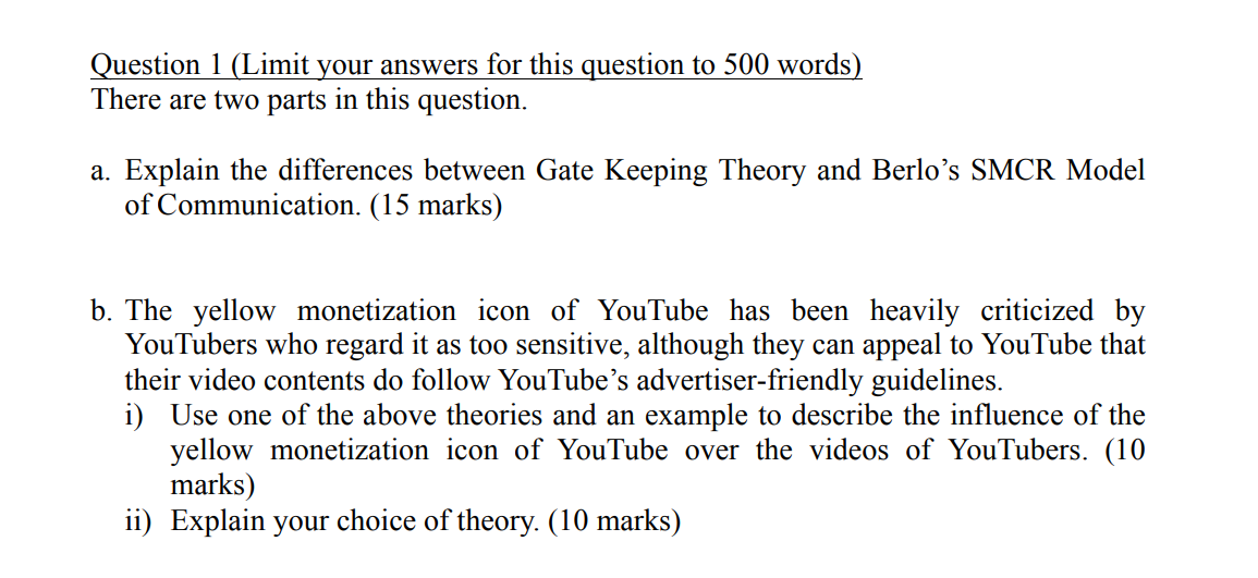 Question 1 Limit Your Answers For This Question To 500 Words There Are Two Parts In This Question A Explain The Diff 1