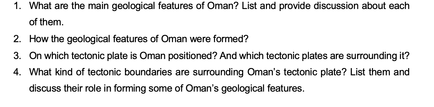1 What Are The Main Geological Features Of Oman List And Provide Discussion About Each Of Them 2 How The Geological 1