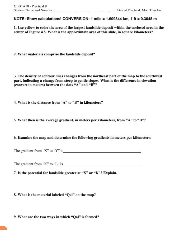 Glgia10 Practical 9 Student Name And Number Day Of Practical Mon Thur Fri Note Show Calculations Conversion 1 Mi 1