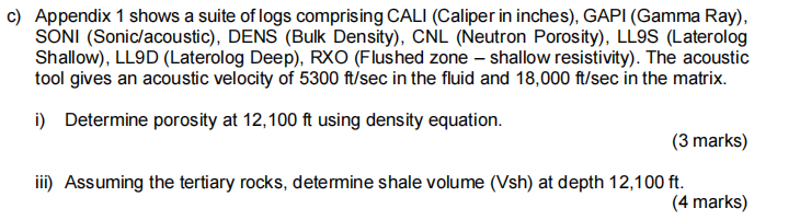 C Appendix 1 Shows A Suite Of Logs Comprising Cali Caliper In Inches Gapi Gamma Ray Soni Sonic Acoustic Dens 1