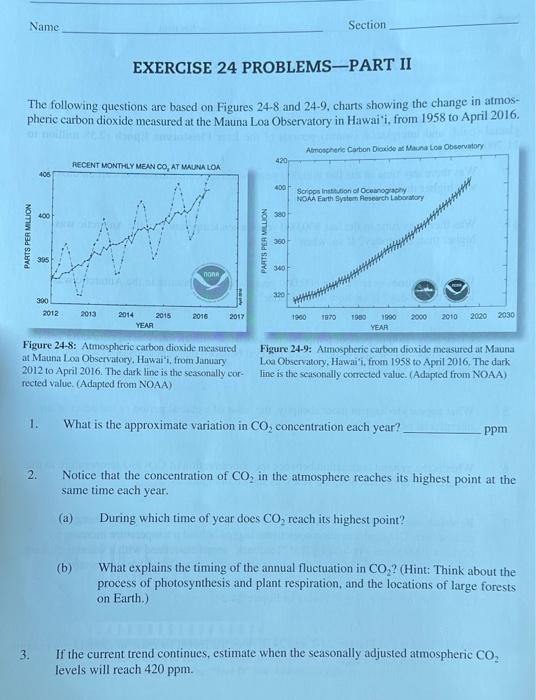 Name Section Exercise 24 Problems Part Ii The Following Questions Are Based On Figures 24 8 And 24 9 Charts Showing The 1