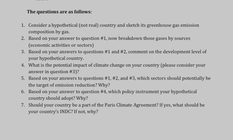 The Questions Are As Follows 1 Consider A Hypothetical Not Real Country And Sketch Its Greenhouse Gas Emission Compo 1