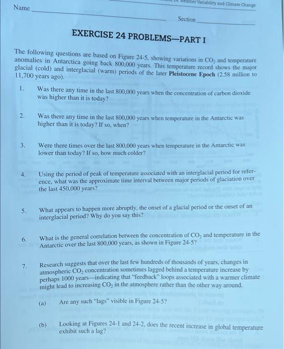 Ather Variability And Climate Change Name Section Exercise 24 Problems Part I The Following Questions Are Based On Figu 1