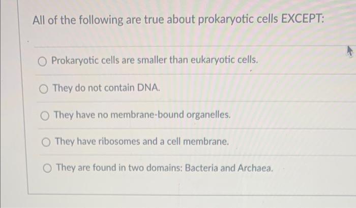 All Of The Following Are True About Prokaryotic Cells Except O Prokaryotic Cells Are Smaller Than Eukaryotic Cells The 1