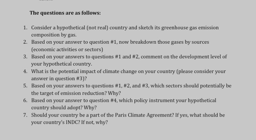 The Questions Are As Follows 1 Consider A Hypothetical Not Real Country And Sketch Its Greenhouse Gas Emission Compo 1
