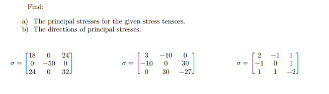 Find A The Principal Stresses For The Given Stress Tensors B The Directions Of Principal Stresses 1 18 0 L24 0 1