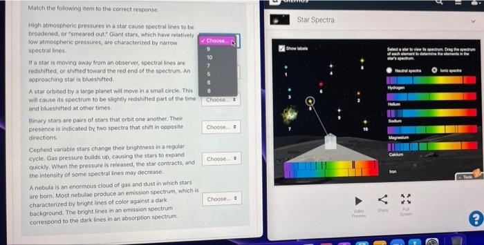 Match The Following Item To The Correct Response Star Spectra Choose Show While Seventeen Och Del The Same 10 Tenge Choo 1